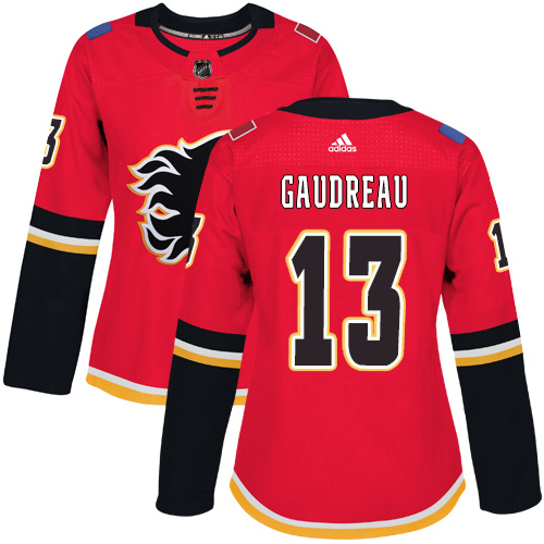 Adidas Flames #13 Johnny Gaudreau Red Home Authentic Women's Stitched NHL Jersey - Click Image to Close
